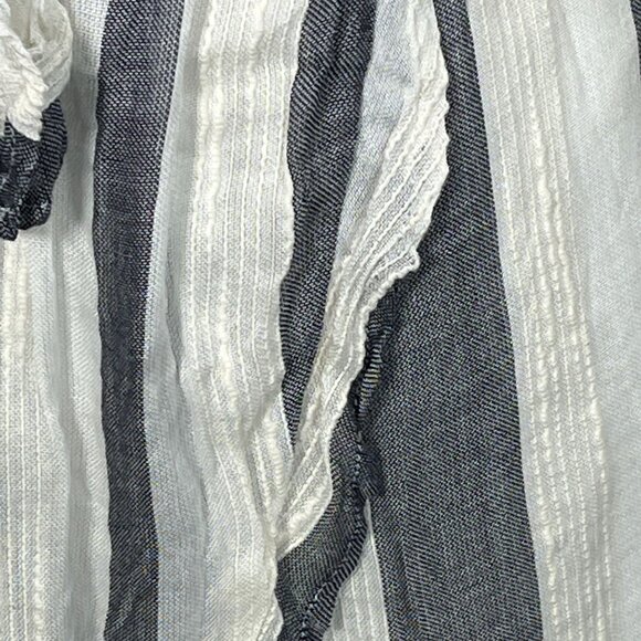 Vintage Havana Striped Mini Dress Medium Gray White Tie Front Short Sleeve - Picture 7 of 8